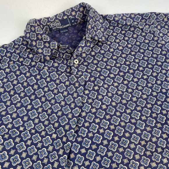 Polo Ralph Lauren Other - Polo Ralph Lauren Shirt Men's Size Medium Vintage Geometric Floral Blue‎